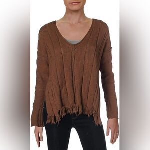 Free People Womens Distressed Pullover Sweater